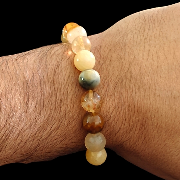 Citrine Bracelet with 10mm Beads and Other Natural Stones Unisex - Picture 4 of 7